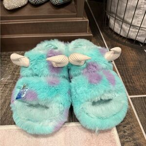 Fuzzy Monster Slippers - Blue and Purple